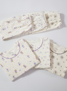 无骨A类140-170码春秋女童95%棉lai卡棉家居服套装睡衣秋衣裤软弹