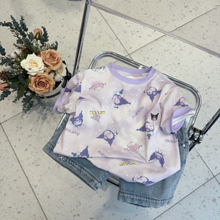 NGT7A抗菌夏季女童短袖t恤95%棉柔软弹力清凉好搭卡通印花合身
