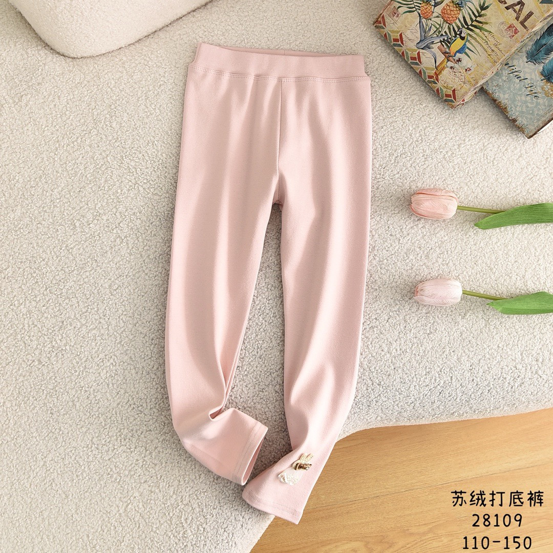 春秋女童95棉打底裤磨毛软糯