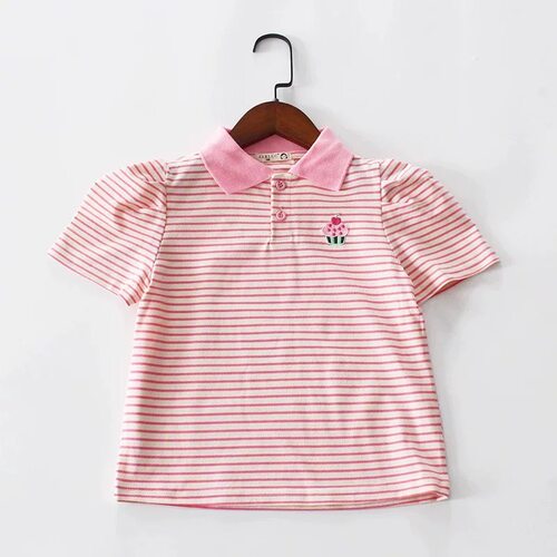 亏清120-150码夏季女童短袖t恤polo领柔软透气泡泡袖上衣尺码足
