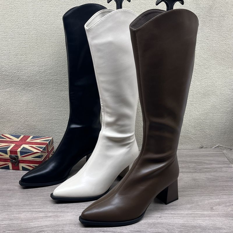 法式尖头长靴粗跟2025年冬款加绒长筒骑士靴不过膝洋气高跟瘦瘦靴