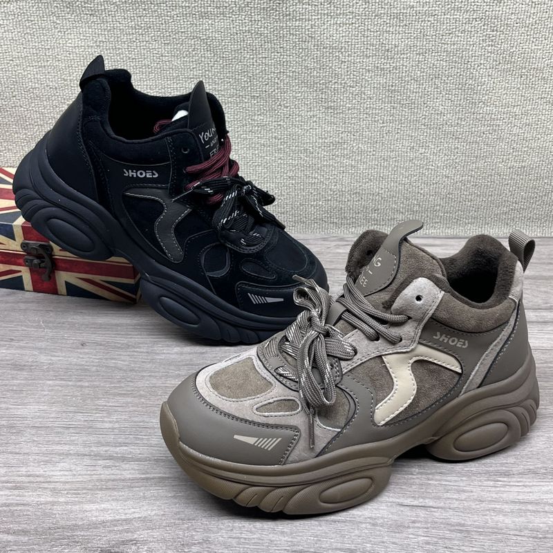 专柜撤柜真皮老爹鞋冬款加绒厚底小个子增高休闲运动舒适韩版女鞋