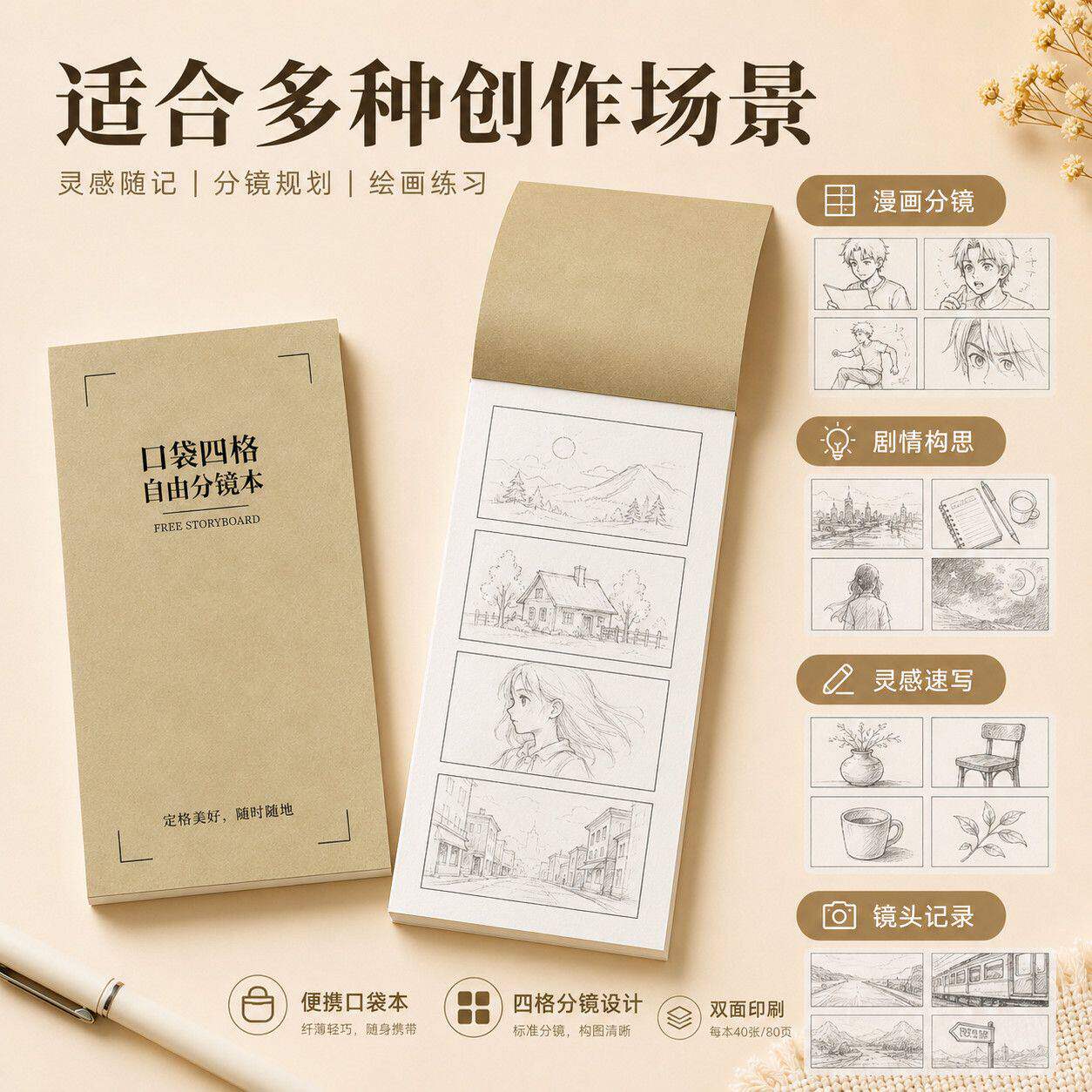 A4四格漫画本上课绘画记事手帐本图片