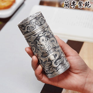 银杯子999纯银复古浮雕保温杯内外纯银便携随手杯礼盒装 礼物赠礼