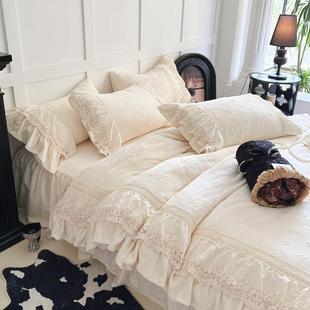 浪漫雕花绒四件套牛奶绒刺绣花边被套保暖加厚公主床裙款 冬季 法式