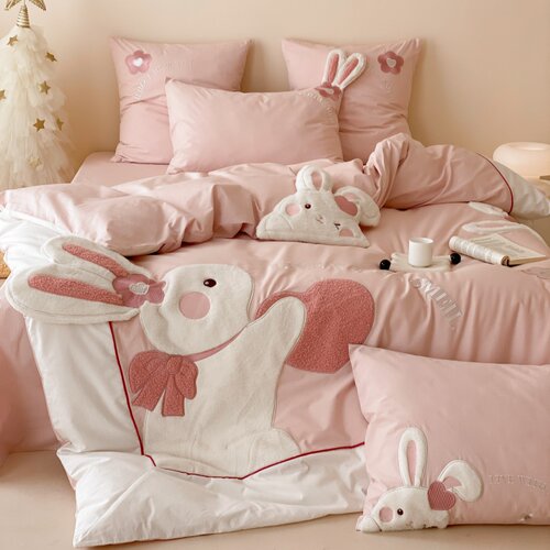 送抱枕|兔子四件套水洗棉可爱