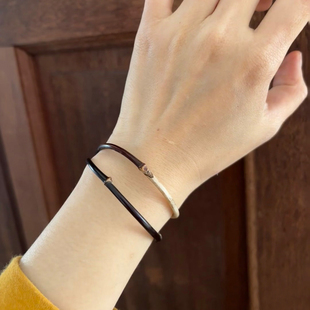 双圈交叉2mm极细款天然鸡血藤手镯子新中式木镯手环首饰生日礼物