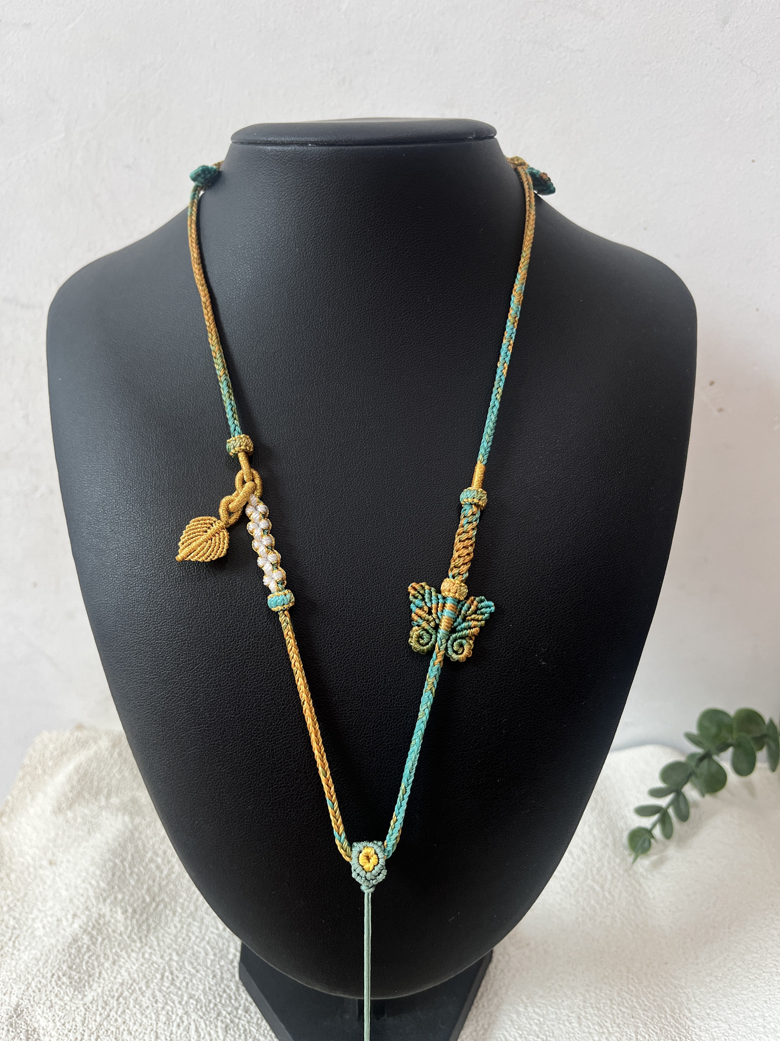 原创新款纯手工编织精工八股千里江山桃花项链绳可调节女士毛衣链