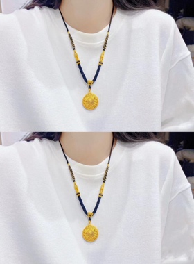 新款高端纯手工编织八宝罗盘吊坠项链绳黄金吊坠桃花结玉米结