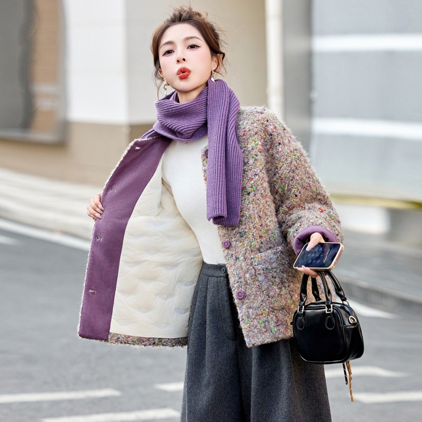 小香风羊毛羽绒服女2025冬季新款轻熟风圆领加厚保暖外套气质冬装,女装/女士精品,羽绒服,淘宝优惠券,粉丝福利购,淘宝优惠卷