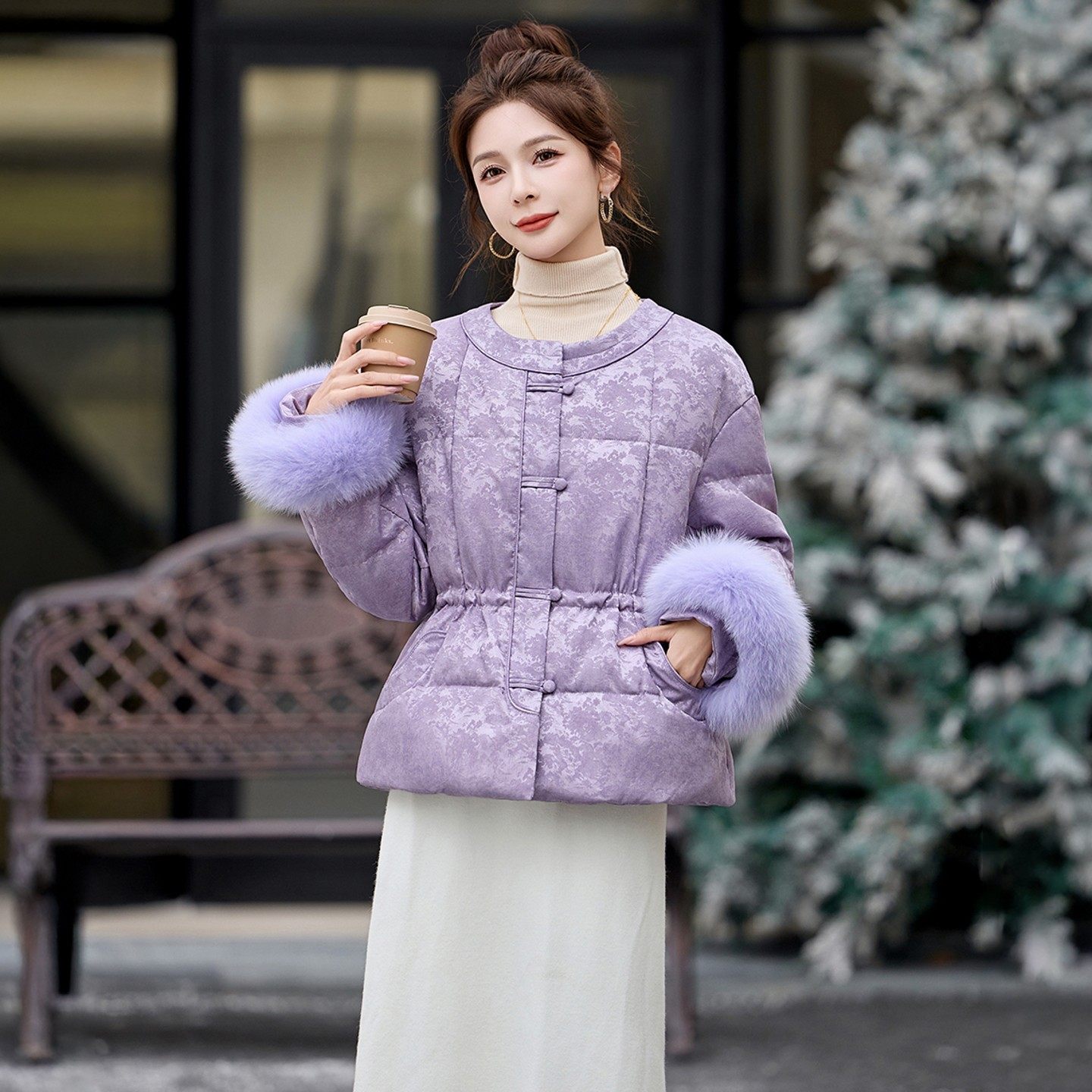 新中式国风羽绒服女冬季短款小个子独特好看收腰紫色90白鸭绒外套,女装/女士精品,羽绒服,淘宝优惠券,粉丝福利购,淘宝优惠卷