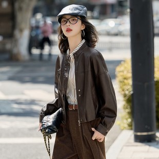 立领时尚皮衣外套女2026年春秋装新款高级感百搭气质PU皮夹克上衣