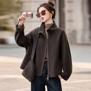 韩版 新款 小个子绵羊毛宽松毛呢外套 2025年秋冬季 双面呢大衣女短款