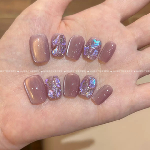 美甲紫新款 手工穿戴甲猫眼高级感 猫眼纯手工穿戴甲短款 冰镇葡萄