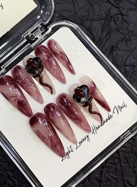 【JAM酱】纯手工穿戴甲加长水滴红色晕染造型小蛇缠绕手工美甲贴