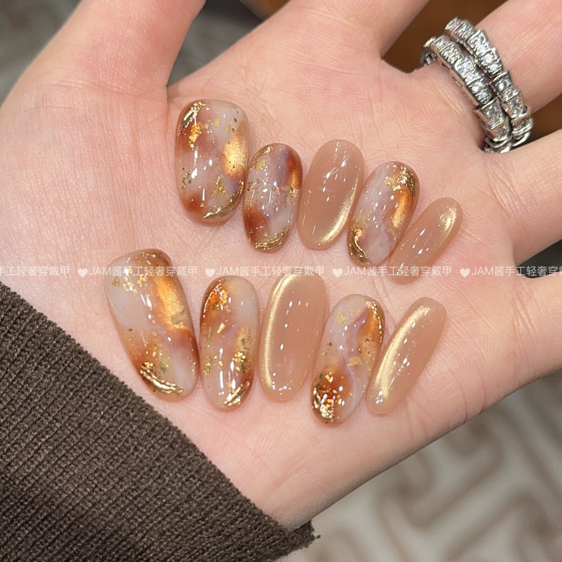 黄昏 新款纯手工穿戴甲中长款琥珀晕染猫眼穿戴美甲贴高级感显白,彩妆/香水/美妆工具,穿戴甲/甲片,淘宝优惠券,粉丝福利购,淘宝优惠卷