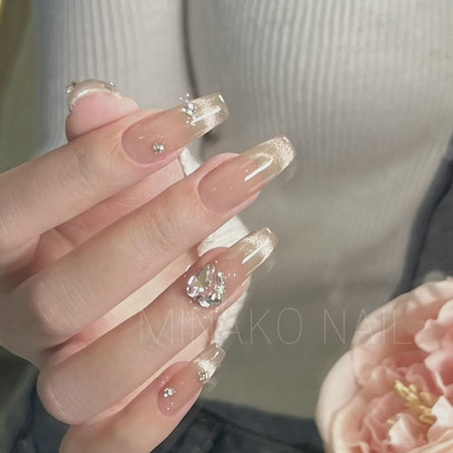 【洛神】极光猫眼纯手工穿戴甲短梯长梯夏新款婚甲结婚手工美甲贴