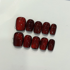 【JAM酱】纯手工穿戴甲晶石猫眼酒红宝石显白高级光疗手工美甲贴