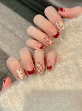 【安妮日记】新年款红色美甲贴纯手工穿戴甲短款猫眼高质量穿戴甲