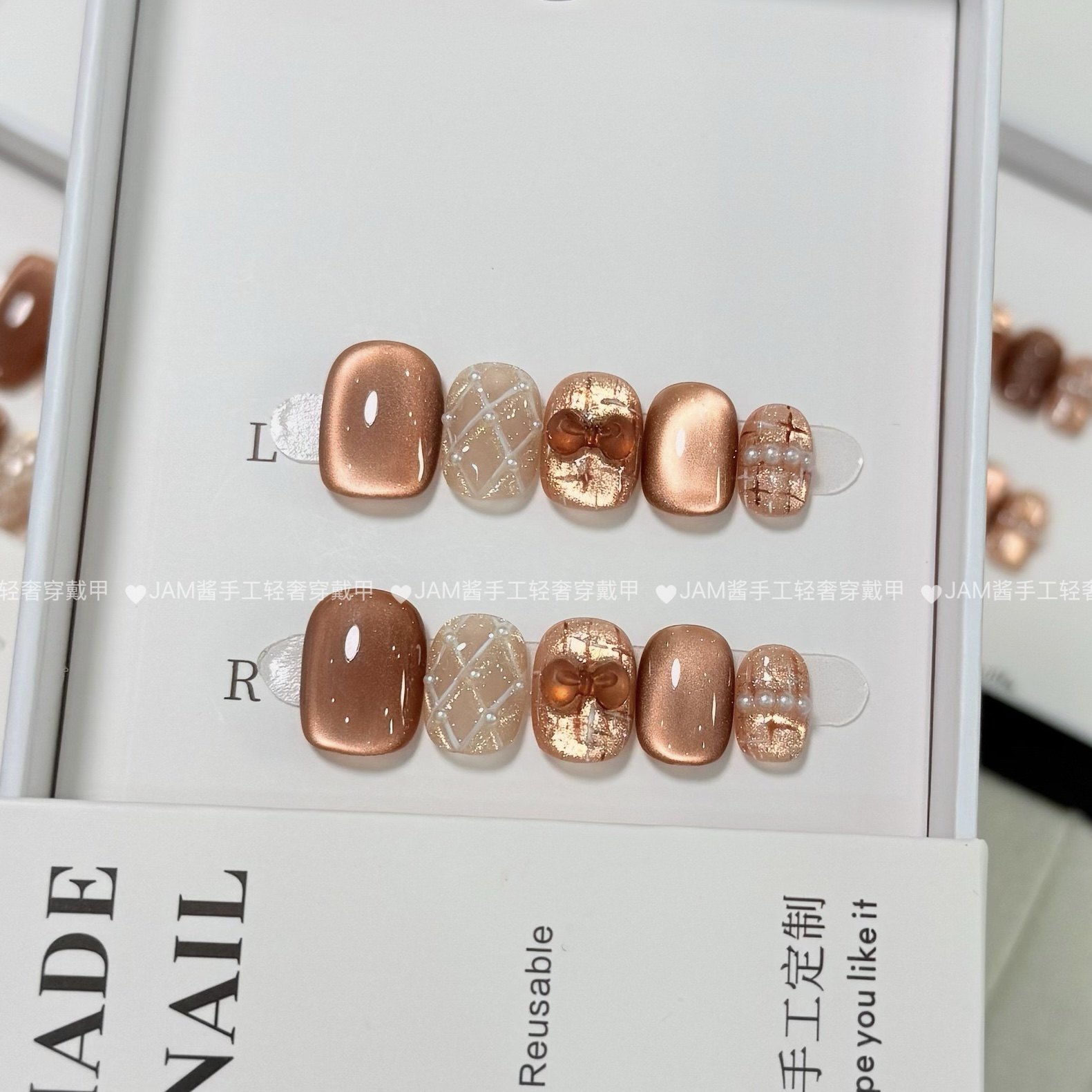 小香风 新款纯手工穿戴甲短款手绘小香风猫眼穿戴美甲中长款显白,彩妆/香水/美妆工具,穿戴甲/甲片,淘宝优惠券,粉丝福利购,淘宝优惠卷