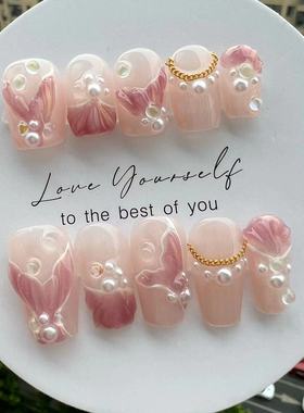 【美人鱼】美人鱼尾纯手工穿戴甲短梯美甲贴人鱼姬press on nails