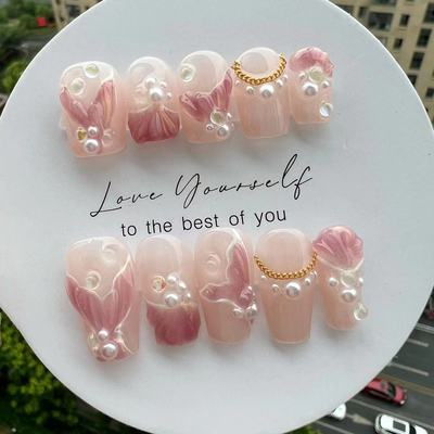 【美人鱼】美人鱼尾纯手工穿戴甲短梯美甲贴人鱼姬press on nails