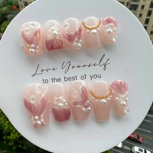 【美人鱼】美人鱼尾纯手工穿戴甲短梯美甲贴人鱼姬press on nails
