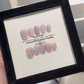 新款 多巴胺猫眼 水彩纯手工穿戴甲猫眼短圆高级喷枪手工美甲贴