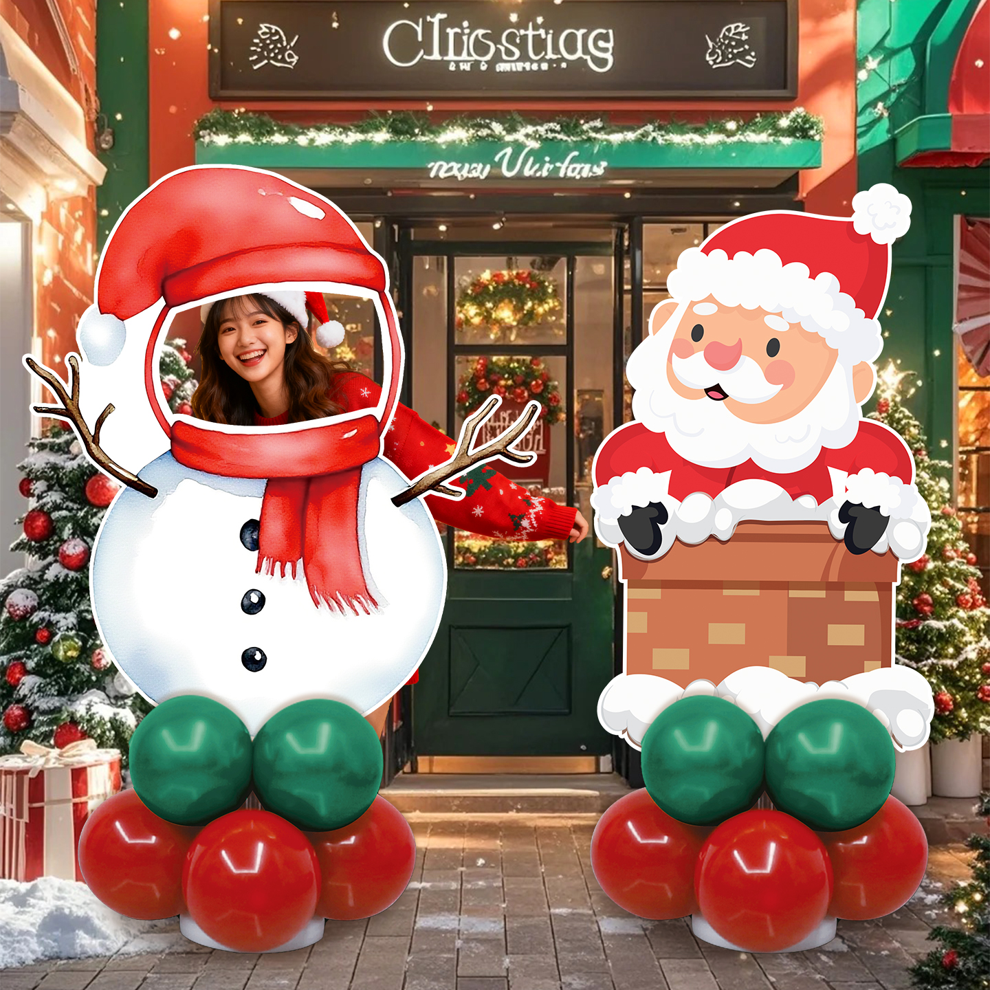 圣诞节氛围装饰人形立牌商店门口仪式感场景布置镂空拍照打卡道具