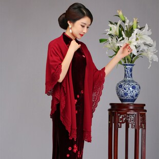 披肩外套女2026新款春秋披风旗袍外搭中长款婚礼妈妈斗篷针织开衫