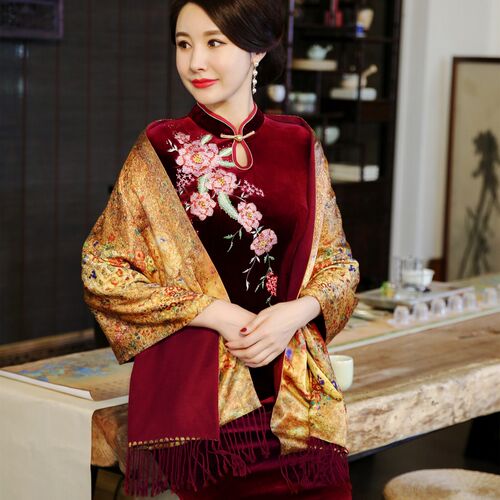 配旗袍双层围巾妈妈婚宴礼服披肩