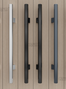 加厚铝合金把手钢化玻璃大门拉手对装推拉办公室实木门把手银黑色