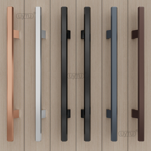 加厚铝合金把手钢化玻璃大门拉手对装 推拉办公室实木门把手银黑色