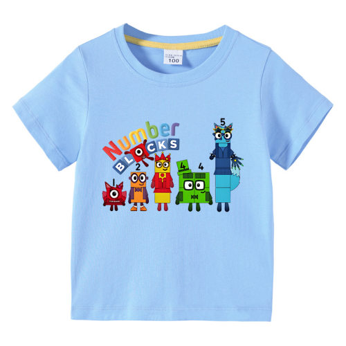 Numberblocks数字积木童装男女童T恤夏季纯棉短袖百分百棉上衣5岁