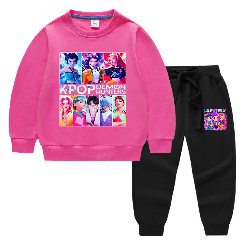 KPOP猎魔女团动漫卡通卫衣男女童春秋纯棉长袖运动套装儿童时尚薄
