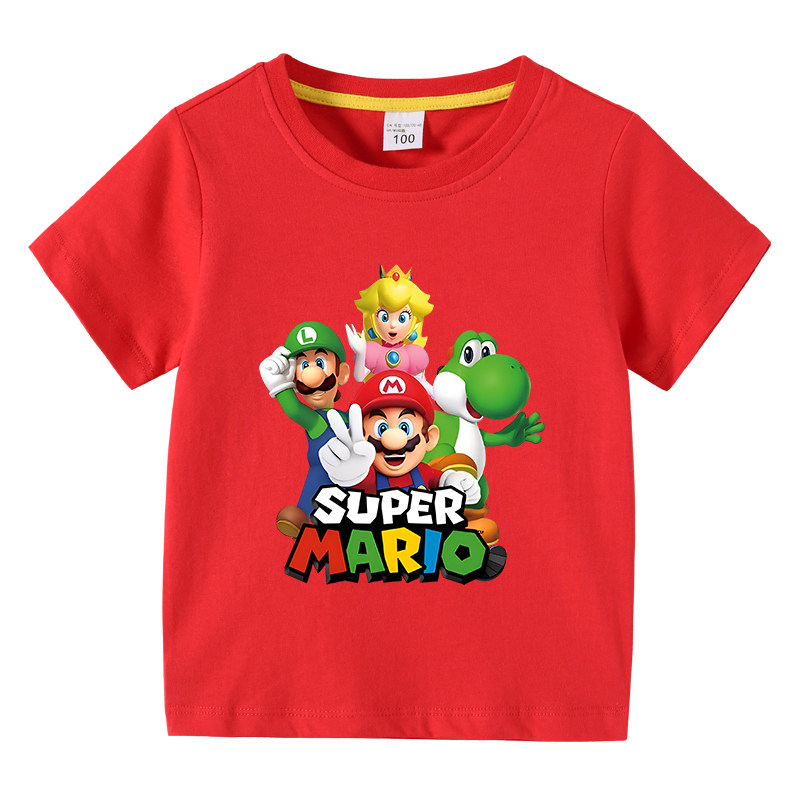 马里奥Mario童装男童纯棉短袖T恤女孩100%棉6夏装7透气8岁童装9潮
