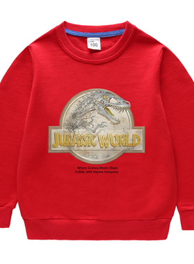 JURASSIC WORLD恐龙童装卡通圆领卫衣儿童男女春秋长袖全棉上衣薄