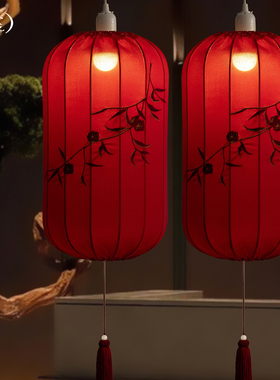 新年刺绣灯笼挂饰2026新款大红色中式宫灯庭院阳台大门口一对装饰