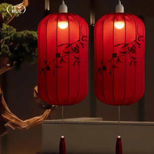 新年刺绣灯笼挂饰2026新款大红色中式宫灯庭院阳台大门口一对装饰