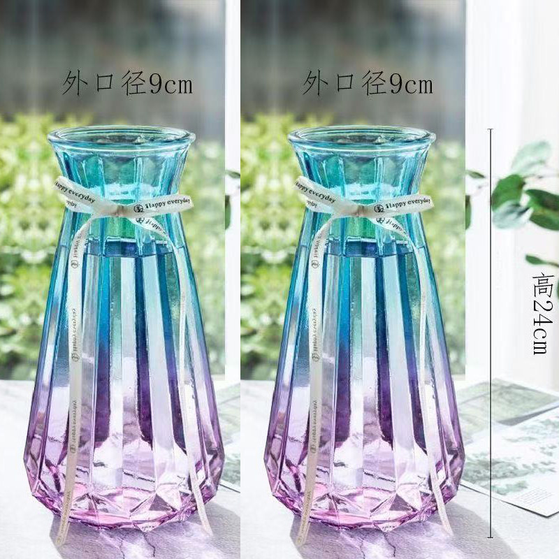 欧式简约玻璃花瓶水养透明插花彩色富贵竹干花轻奢高级感花瓶图片