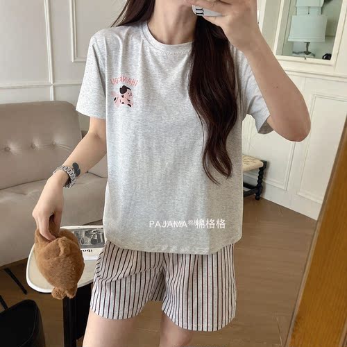 短袖短裤夏季纯棉睡衣女可爱卡通休闲薄款学生可外穿家居服套装