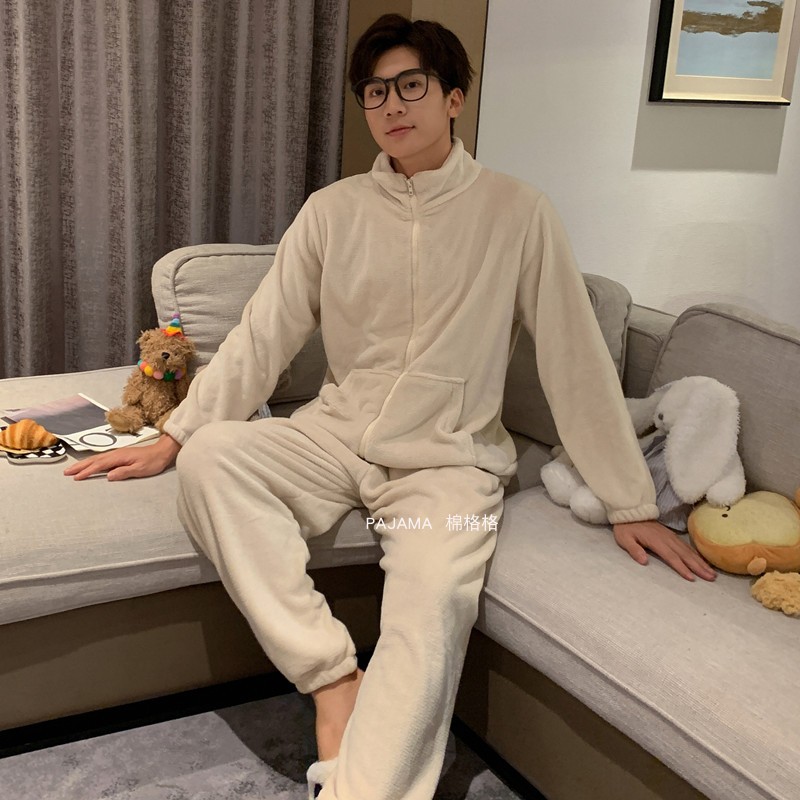 卡仙米情侣珊瑚绒加厚加绒睡衣