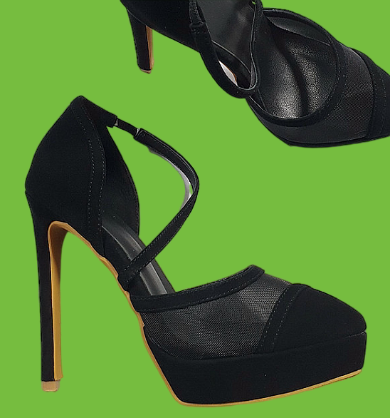 13CM黑色网纱防水台高跟鞋包头时装凉鞋走秀性感交差镂空透气裸色