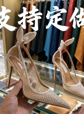 兔耳朵高跟鞋女2026新款细跟10cm不累脚性感蕾丝镂空尖头凉鞋