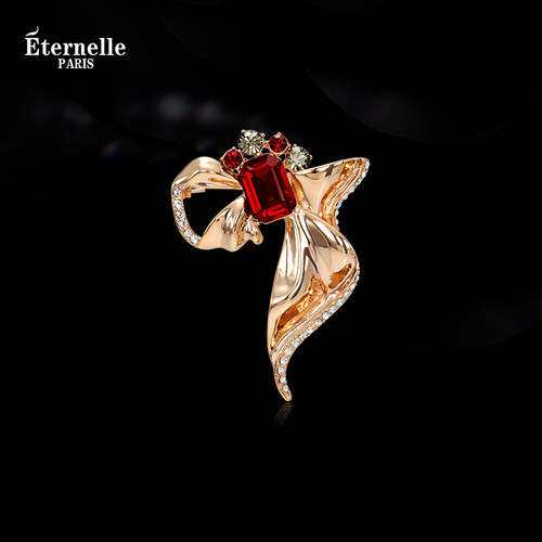 Eternelle蝴蝶结水晶胸针