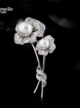 法国Eternelle欧美风优雅仿珍珠胸针 女别针胸花丝巾扣生日礼物