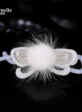 法国Eternelle奥地利水晶时尚发饰 兔毛边夹头饰品发夹生日礼物