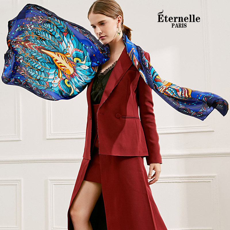 法国Eternelle长方形大丝巾防晒100%桑蚕丝披肩真丝围巾女艺术款