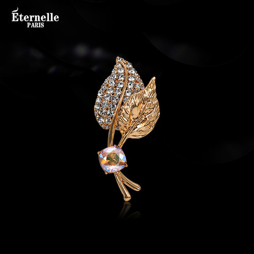 Eternelle轻奢复古金叶胸针