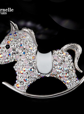 法国Eternelle奥地利水晶胸针女 可爱旋转木马胸花可做毛衣链吊坠